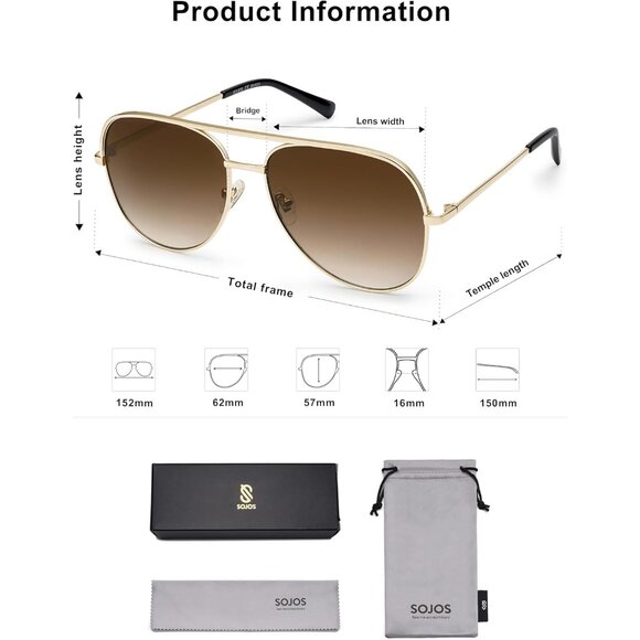 Oversized Aviator Sunglasses Men Women UV400 Protection Metal Frames Gift - Picture 5 of 5